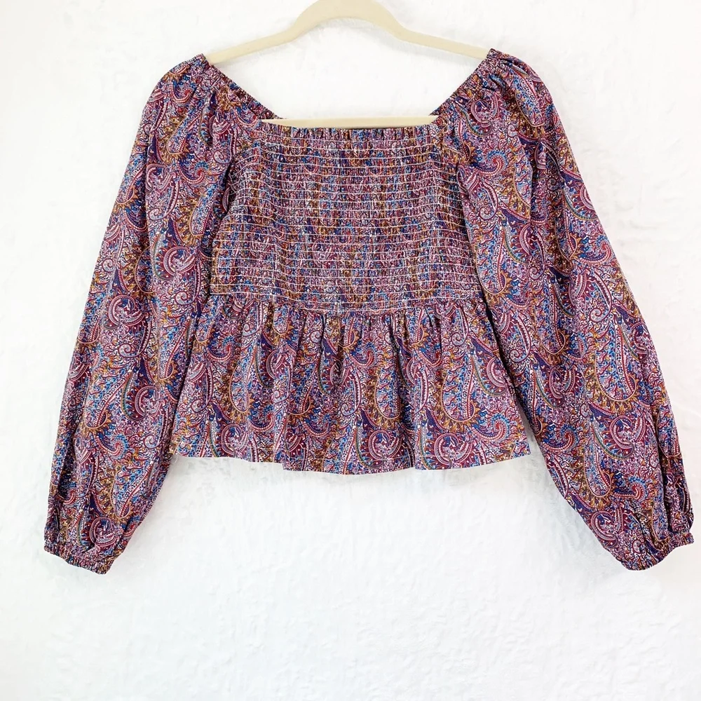J. Crew Liberty Tropical Prince Print Puff Sleeve Smocked Top XS